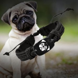 Pug Dog Black Vegan Leather Bracelet Wristband